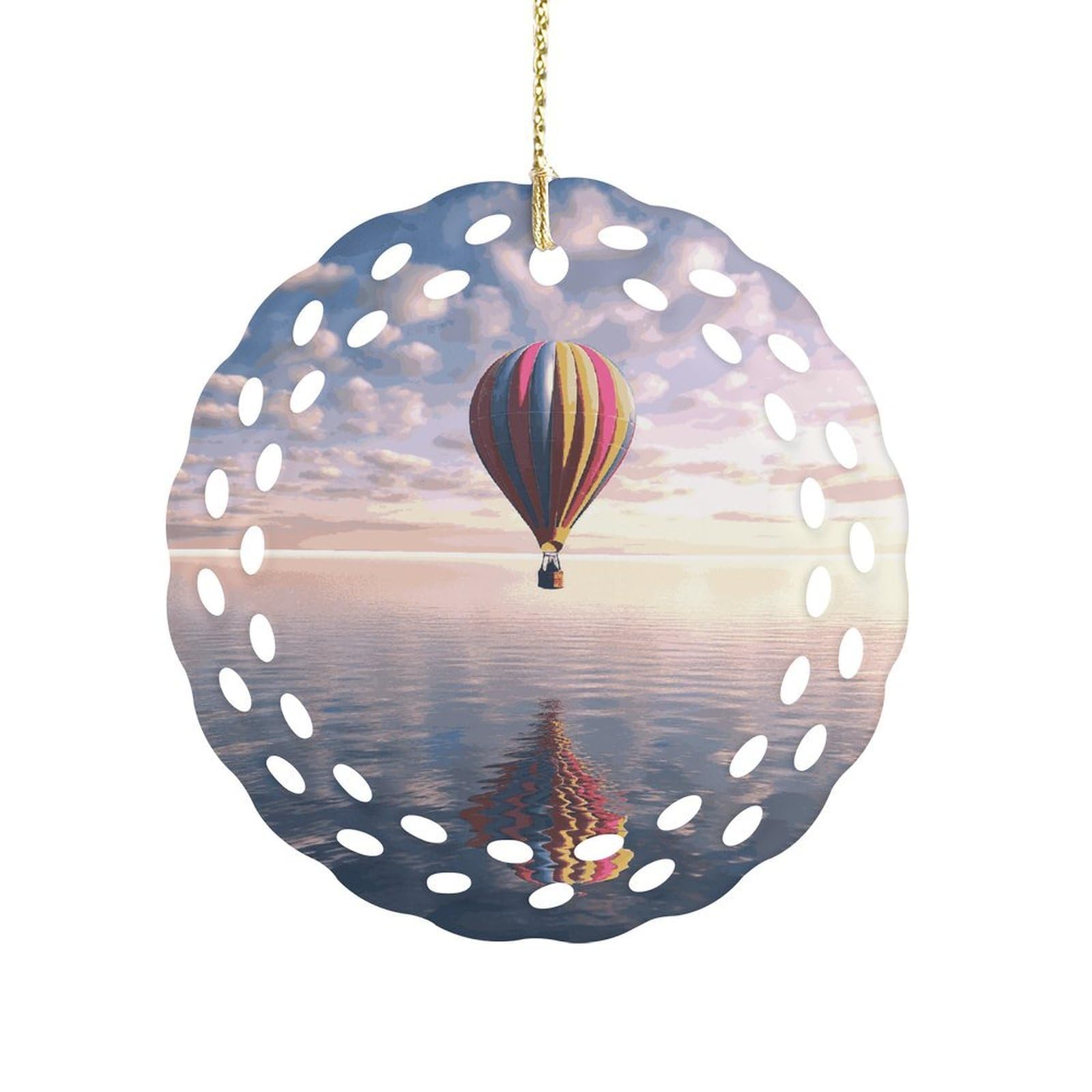 Btcowzrv Style Hot Air Balloon Over The Sea Ceramic Ornament,Round Ornaments With Hole Easy To Hang,Hanging Ornament For Wedding Party Home Window Garden Christmas Day Decor