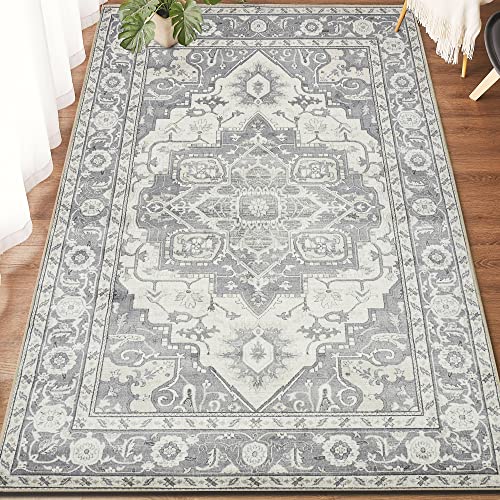Stain Resistant Machine Washable Area Rugs No Crease Rubber Backing- Non Skid Printed Persian Rug - Bedroom Kitchen Living & Dining Room Carpet Mat - Vintage Floor Family & Pet Friendly 3'X5' #TOP4