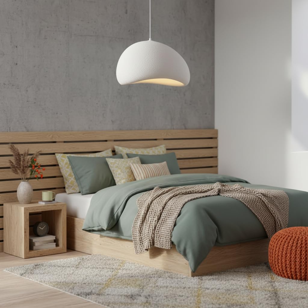 Lámpara Colgante Wabi Sabi 08 Blanca. Diseño con acabado Texturizado, Casquillo E27 Ø30 cm. Estilo Japandi, Minimalismo Japonés Natural - Iluminación Wabi Sabi para Techo de Salón, Dormitorio o Comed