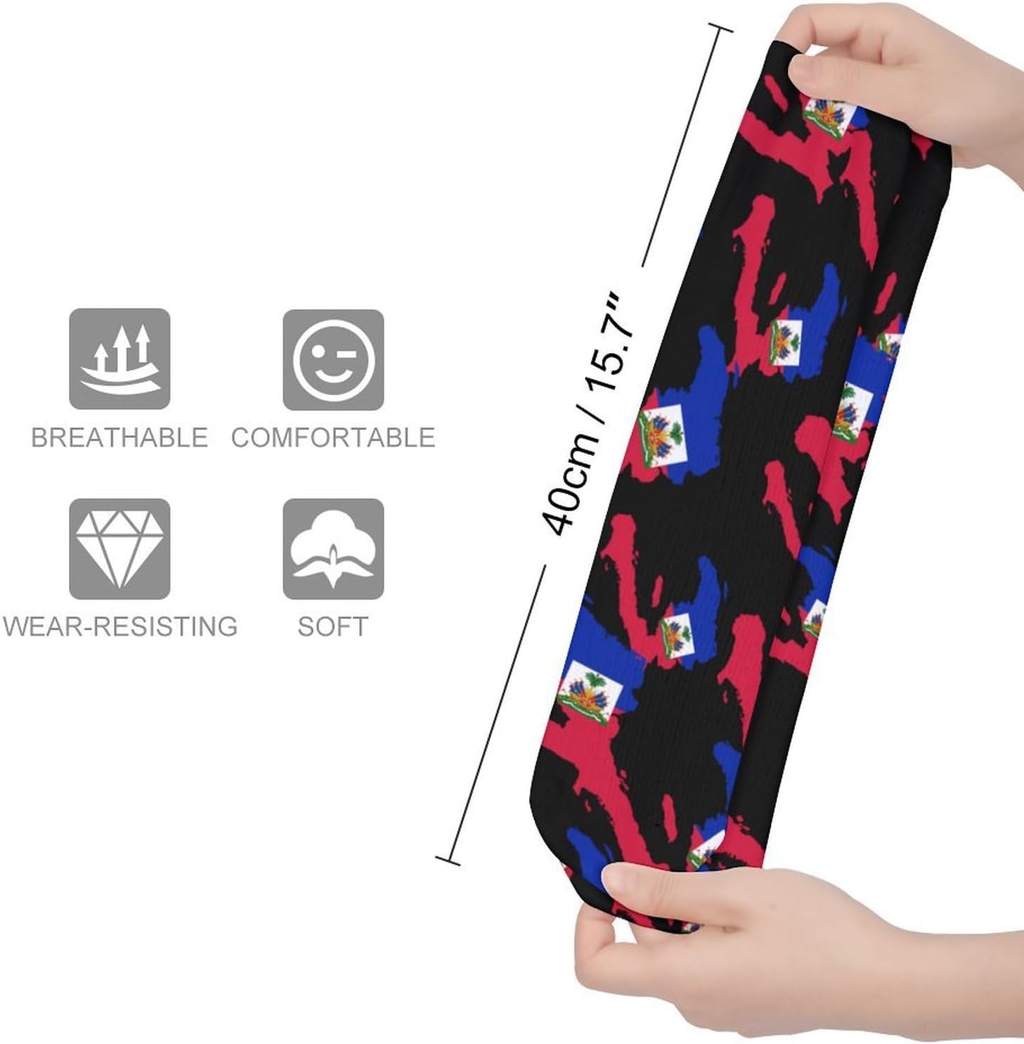 Flag Map of Haitians Knee High Socks Casual Long Stockings Over Calf Sock Tube for Women Men