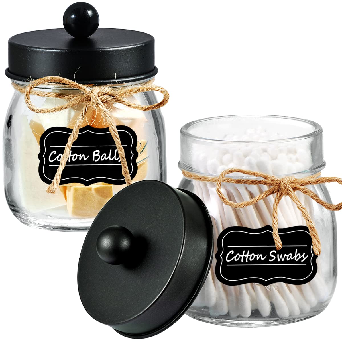 Amolliar Mason Jar Bathroom Vanity Organizer - Farmhouse Decor Qtip Dispenser Holder Canister Glass - 8oz Mason Jars