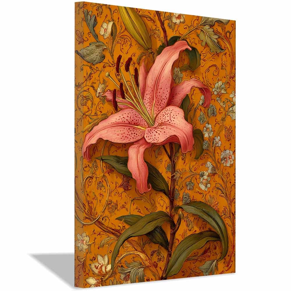 Xeniou Multicolor Flowers Canvas Vintage Pink Lilies Art Canvas Wall Art, For Bedroom Office Home Decorations(Multicolor)-40X60cm Framed