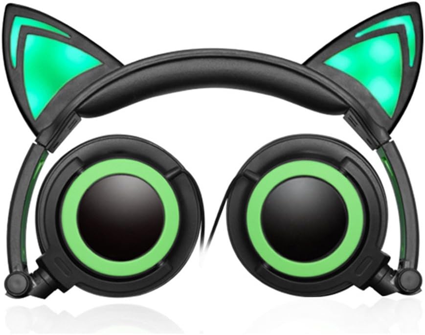 Cat Ear Headphones with Glowing Ears,Aukay Wired Flashing Glowing Cosplay Fancy Headphones Foldable Over-Ear Gaming Headsets Earphone with LED Flash Light for Iphone ,Android,Tablet,Laptop Computer