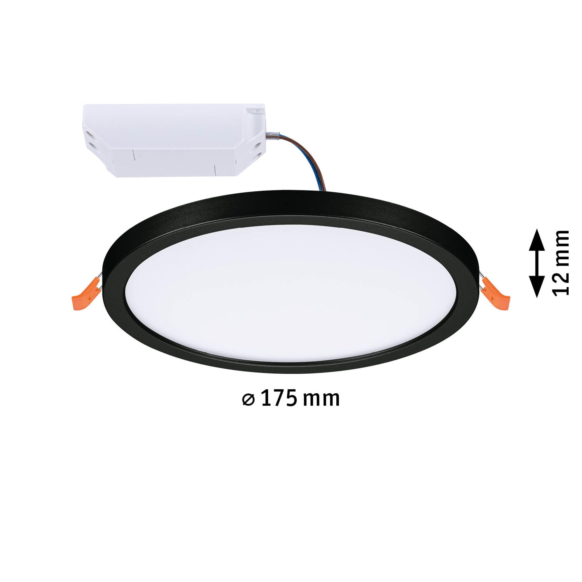 Paulmann 79963 LED Panel Einbaupanel Areo IP44 175mm rund incl. 1x13 W Warmweiß Schwarz Kunststoff Beleuchtungssystem 4000 K