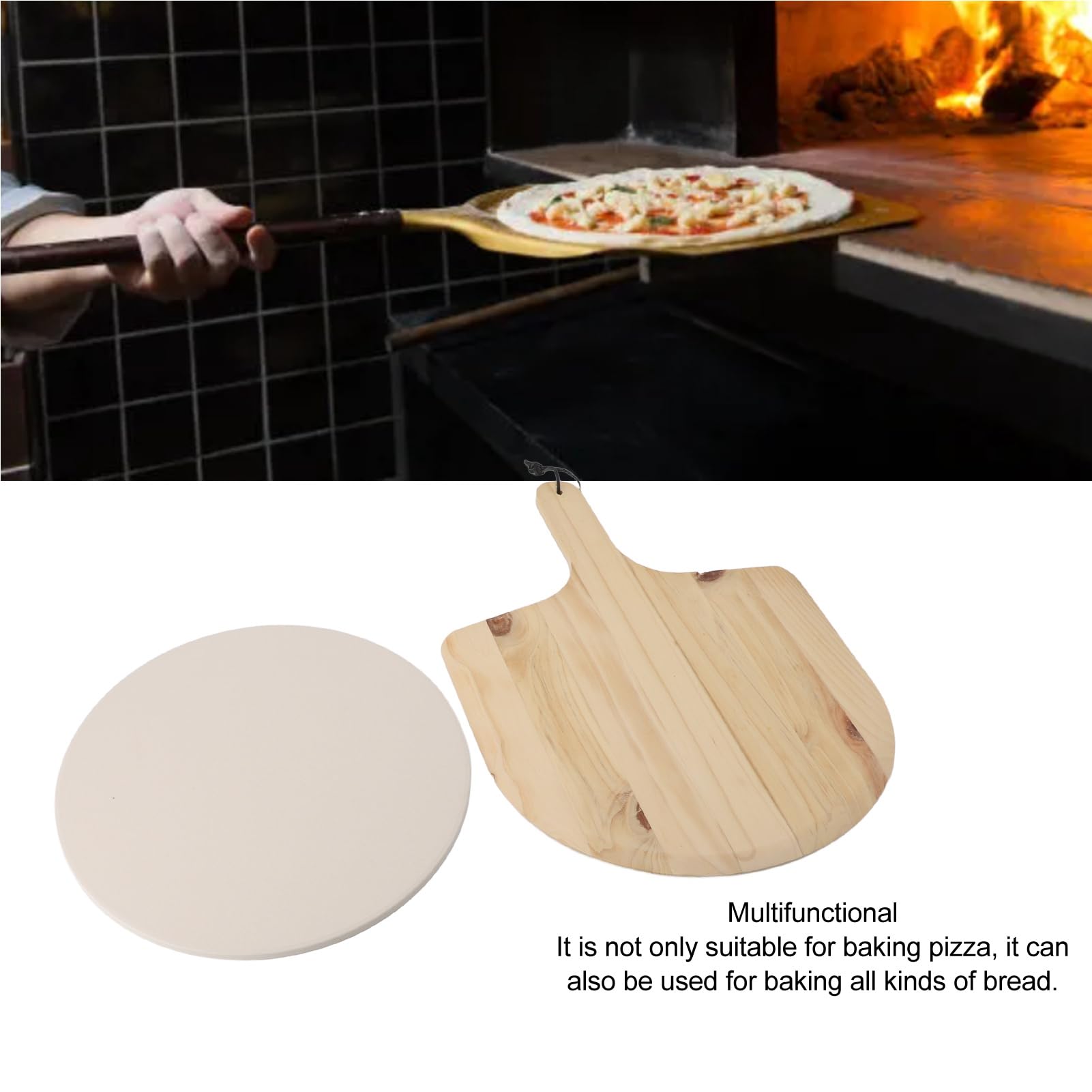 Kamień do pizzy DriKou, jednolity przenikanie ciepła z kordierytu z łopatką do obierania pizzy kamień do pieczenia pizzy do gotowania chleba w kuchni (B)