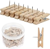 Joyberg 50 Pack Wooden Push Pins with Clips - Durable No-Trace Thumbtacks for Cork Boards, Photos, Notes, Crafts & Offices (Burlywood)
