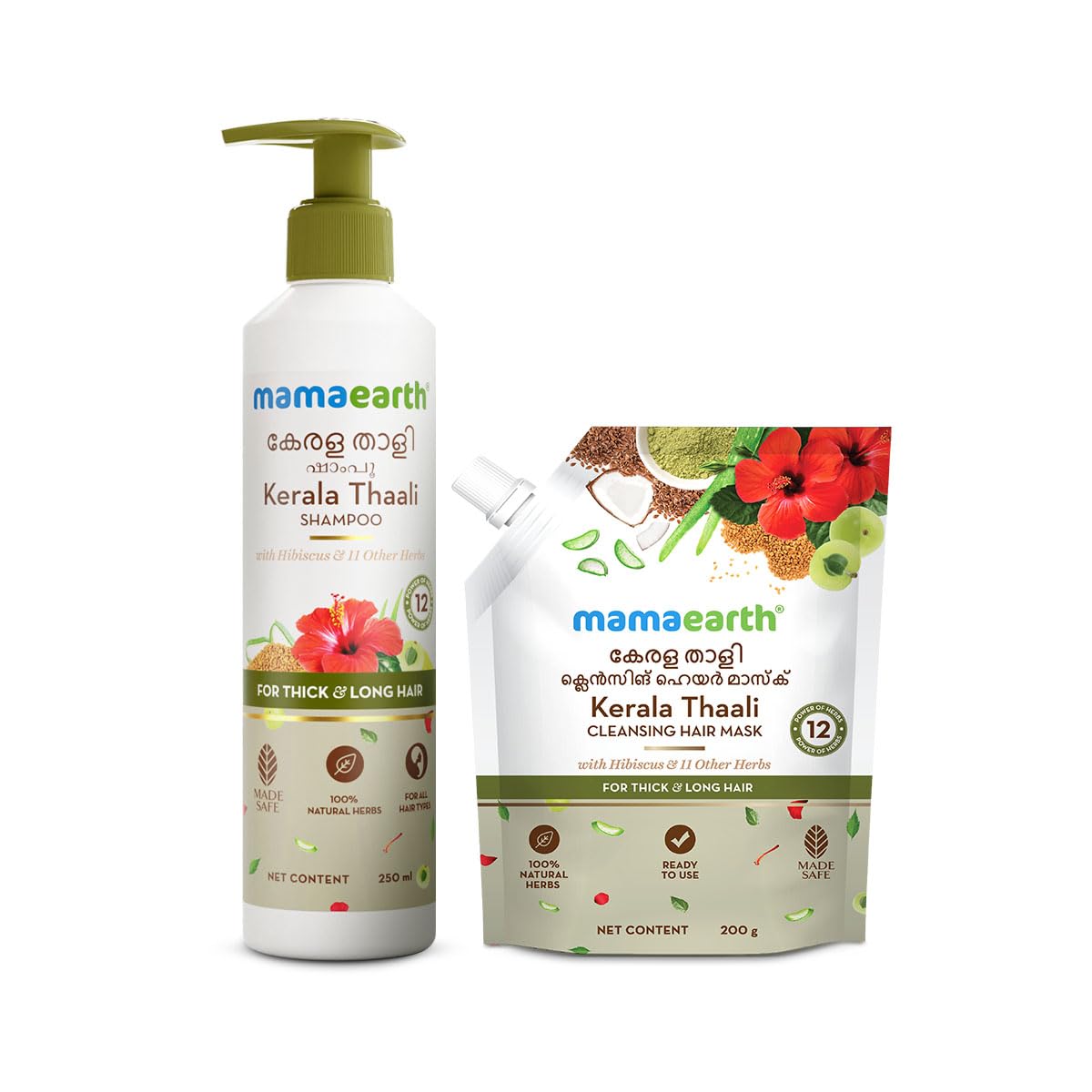 Mamaearth Kerala Thaali Hair Cleansing Kit with Power of 12 Herbs for Thick & Long Hair| 100% Natural Herbs | Gently Cleanses | Ready-To-Use | Kerala’s Timeless Expertise