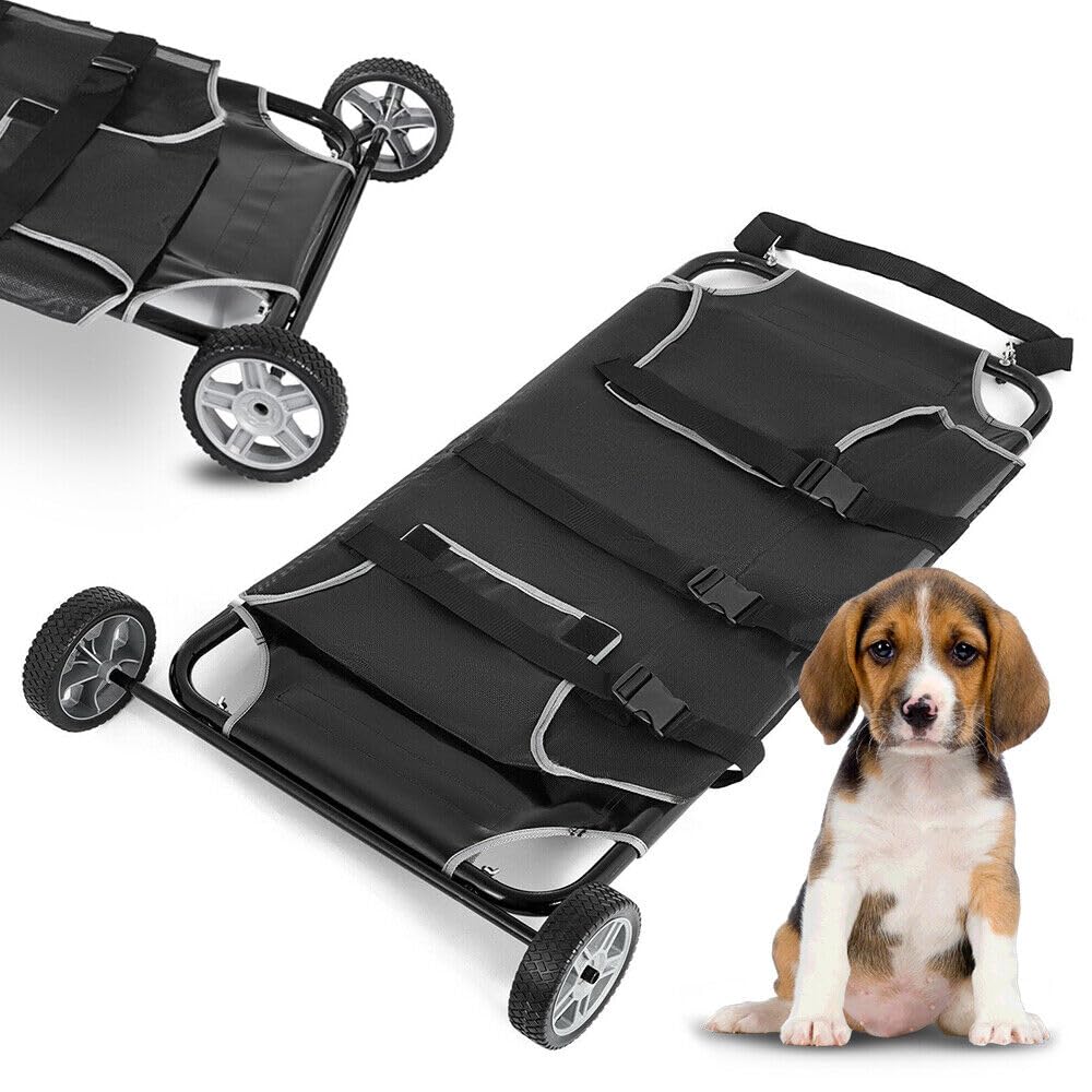 50"*26" Animal Stretcher, 250 lb Capacity Pet Trolley with 2 Noiseless Wheels, Veterinary Cart Pet Transport for Cat,Dog & Other Small Animal