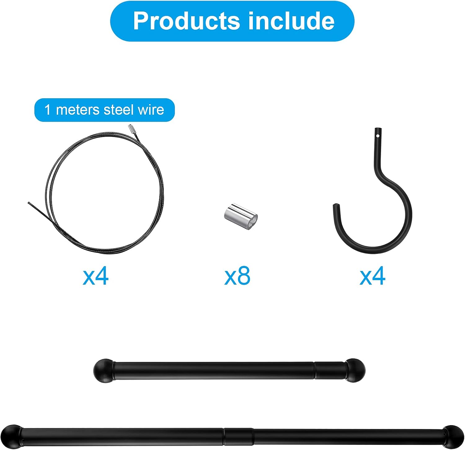 2 Pieces Hanging Closet Rod, Adjustable Width and Height, Clothes Hanging Bar Closet Organizer Rod Double Closet Rod Poles for Hanging Clothes Indoor Outdoor Closet Space-Saving (Black)
