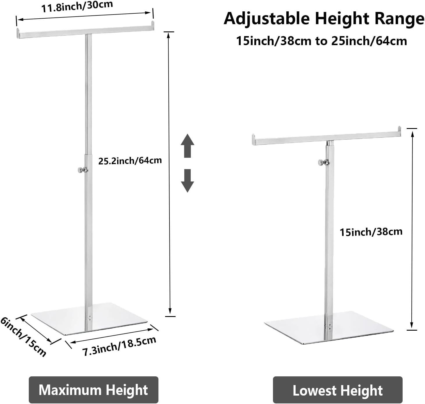 T Shaped Purse Display Stand, Adjustable Height Stainless Steel Countertop Jewelry/Scarf/Handbag Display Stand for Boutique Store, Silver - Image 2