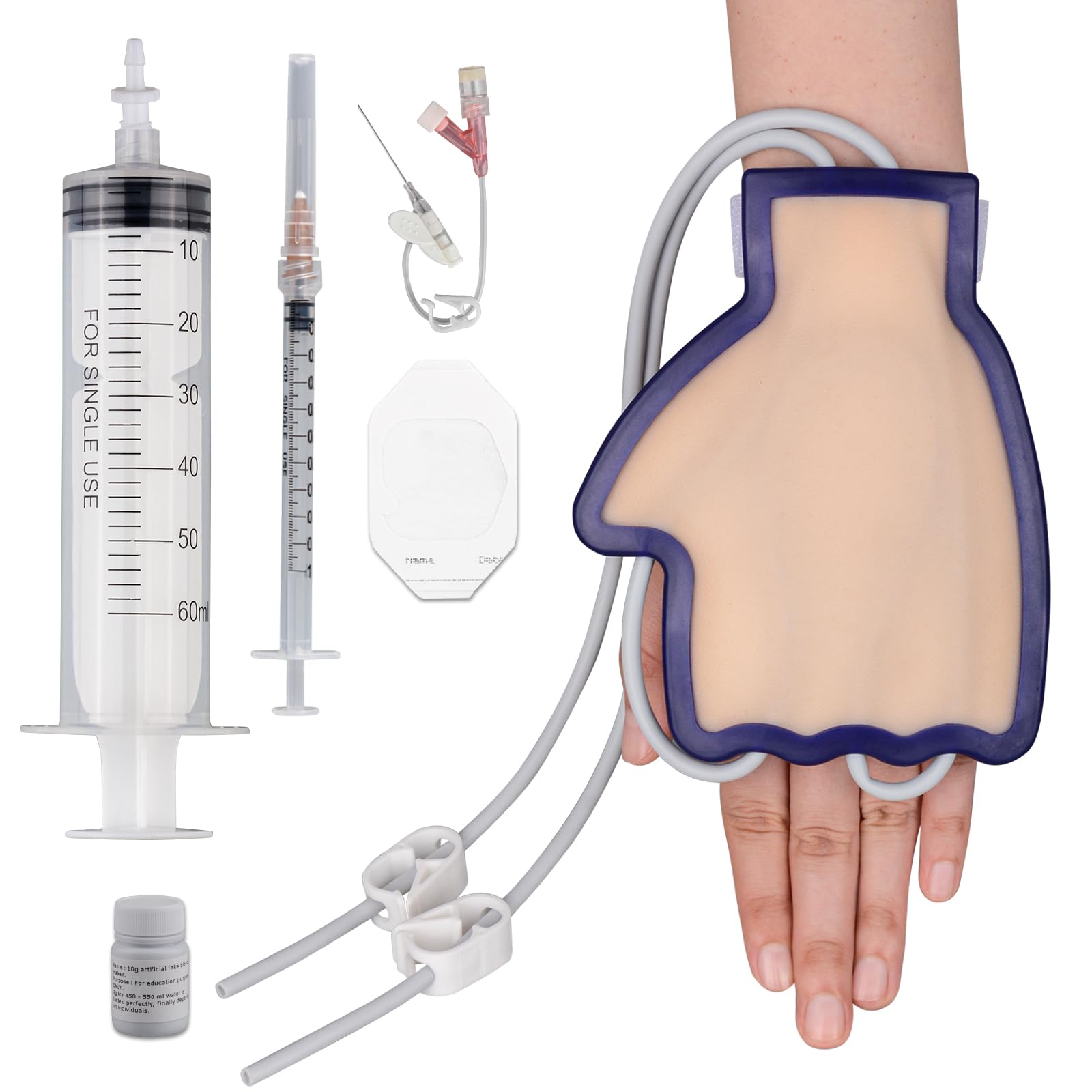SimCoach Phlebotomy and Venipuncture Practice Kit, Wearable IV Practice Kit with Needles, Dorsal Hand Injection Trainer, IV Start Kit for Injection/