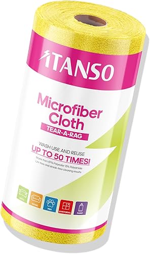 Miniatura 1 de Tear-A-Rag Roll - Paquete de 50 paños de limpieza de microfibra de 12 x 12 pulgadas, toallas reutilizables para el hogar, auto y tienda (amarillo)