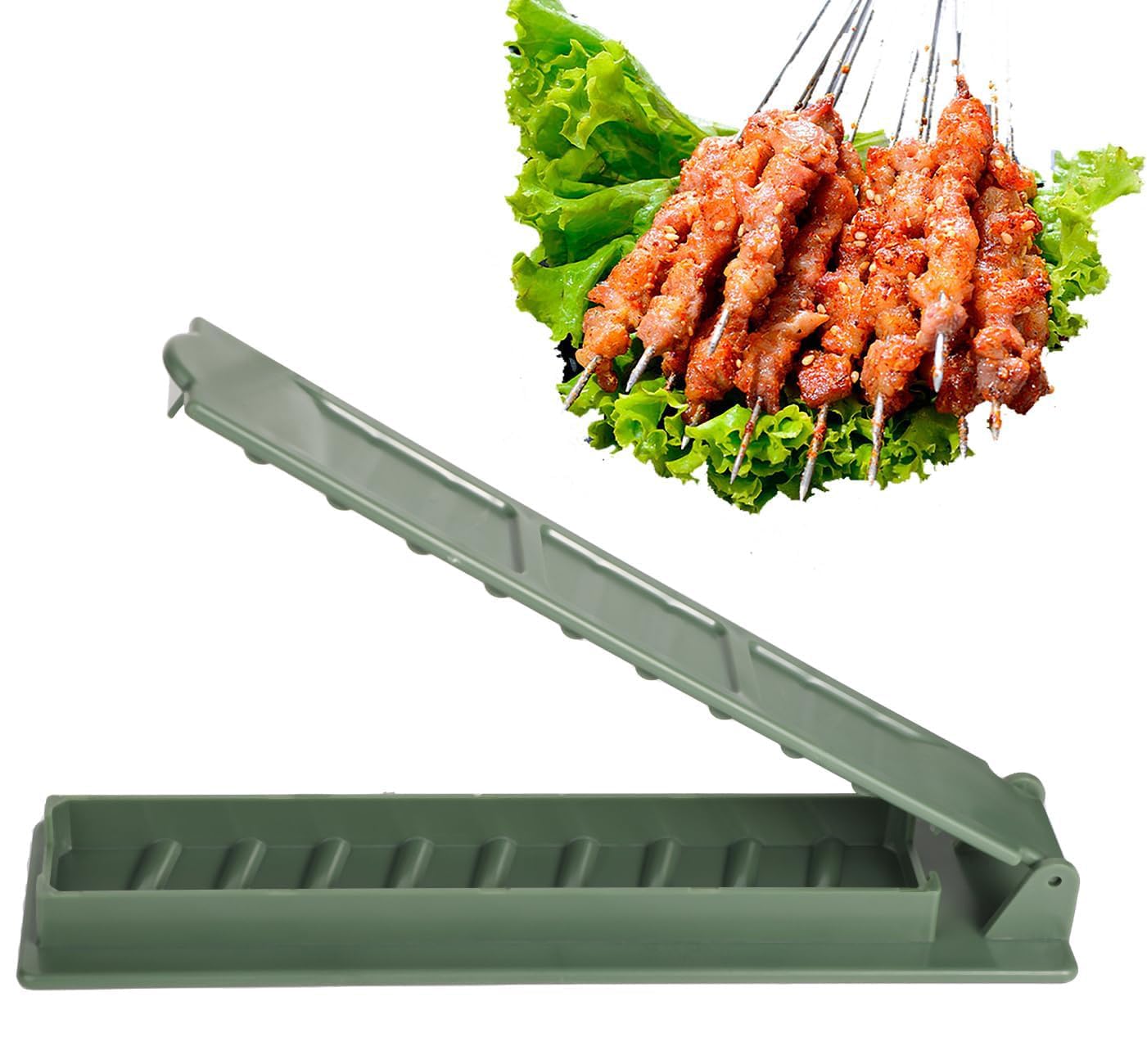 Azonee Kebab Maker Plastic Kebab Press Manual Kabob Mould Foldable Flat Kabobs Skewers Maker for Outdoor Grilling Barbecue Foldable Grill Rack Kebab Brochette Maker for Kitchen Outdoor