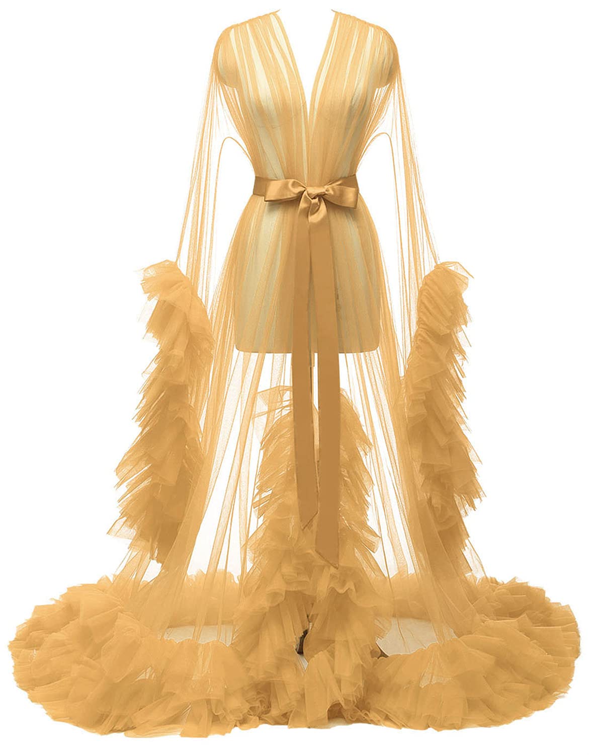 YexinbridalTulle Maternity Photoshoot Dress Sheer Puffy Bridal Robe Wedding Dressing Gown Long Illusion Pregnancy Lingerie