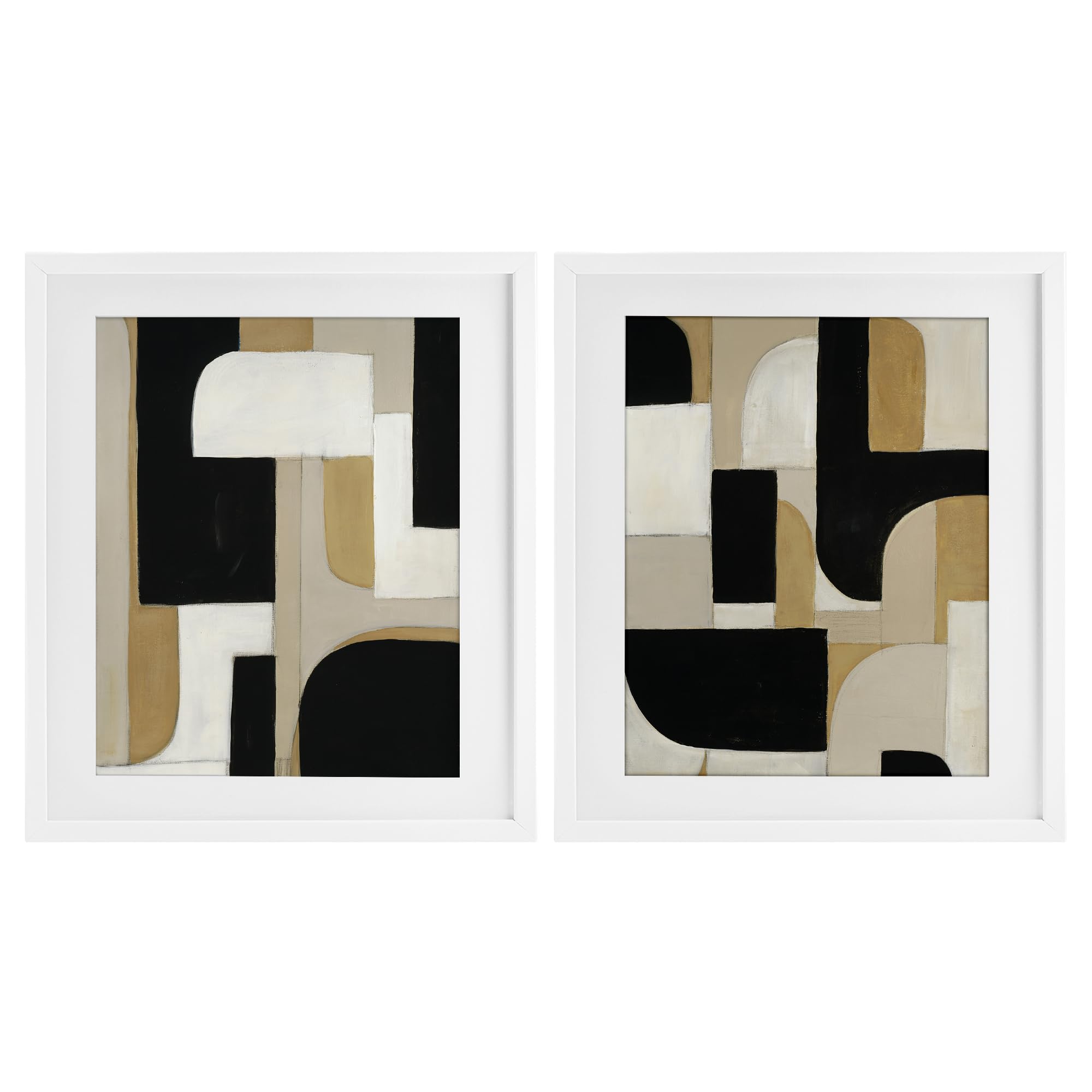 Neutrals and Black Geometric, 17 x 21 Inch Framed Print Under Glass Set