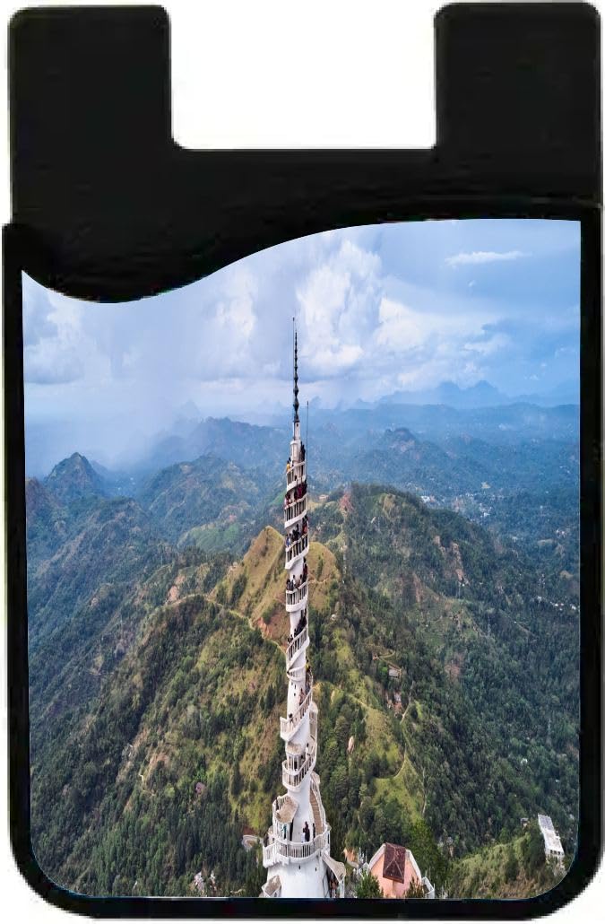 Island Gifting Neoprene Stick-on ID Card Holder for iPhone/Galaxy/Google Android Cases Featuring Image of Aerial View of Ambuluwawa Tower, Sri Lanka