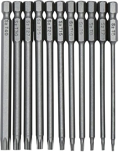 Fixinus Juego de 11 puntas de destornillador de cabeza Torx, vástago hexagonal magnético de 14 de pulgada, acero S2 de 4 pulgadas de largo, brocas
