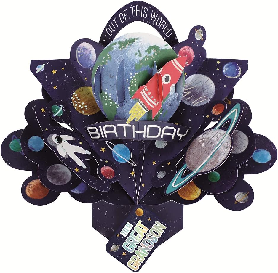 Great Grandson Space Rocket Birthday Pop Up Greeting Card 3D Pop-Up Cards POP206MC16, Dark