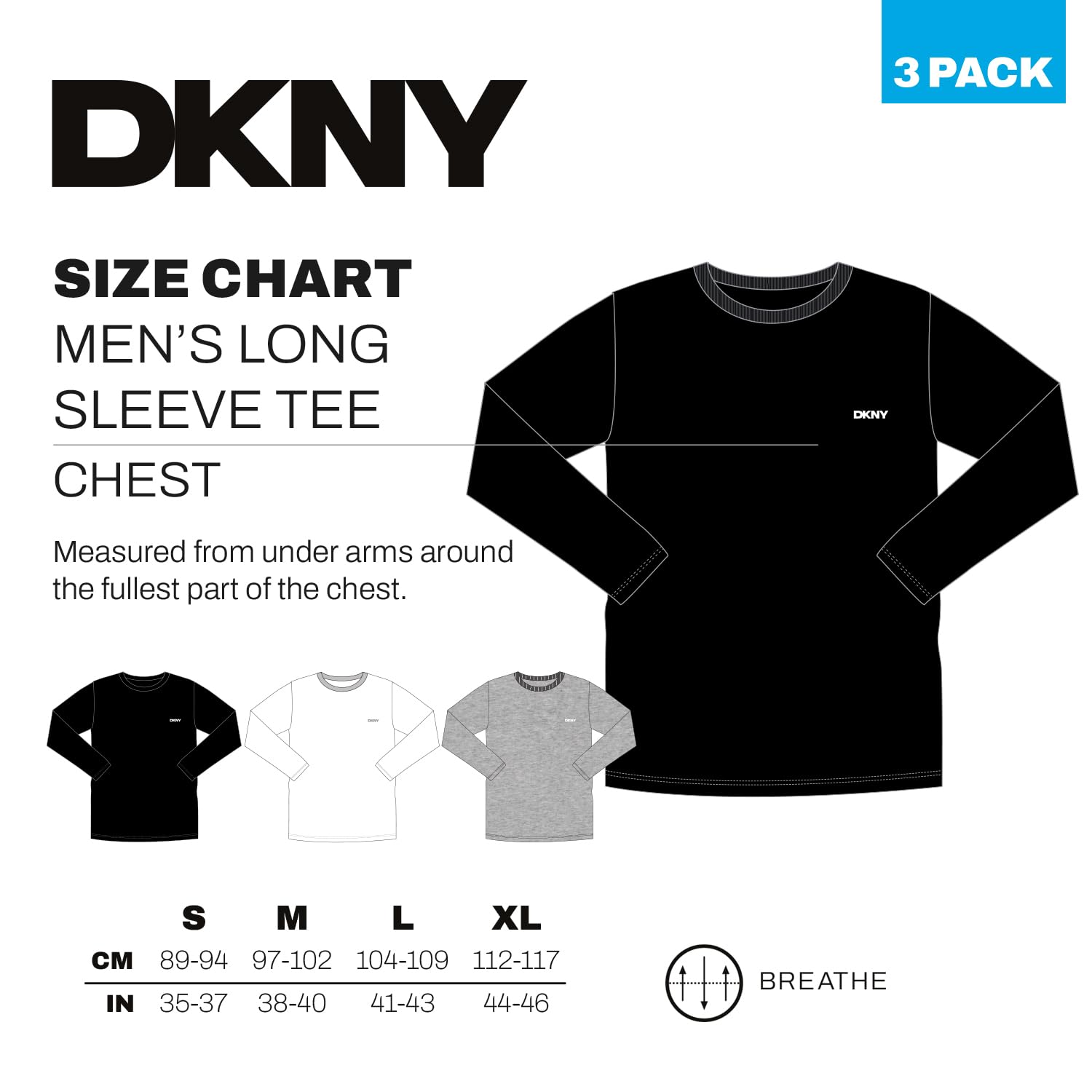DKNY Męski top z długim rękawem Slim Fit w kolorze granatowym/grafitowym/czarnym z okrągłym dekoltem i markowym logo, 100% bawełna, super miękka i wygodna odzież domowa