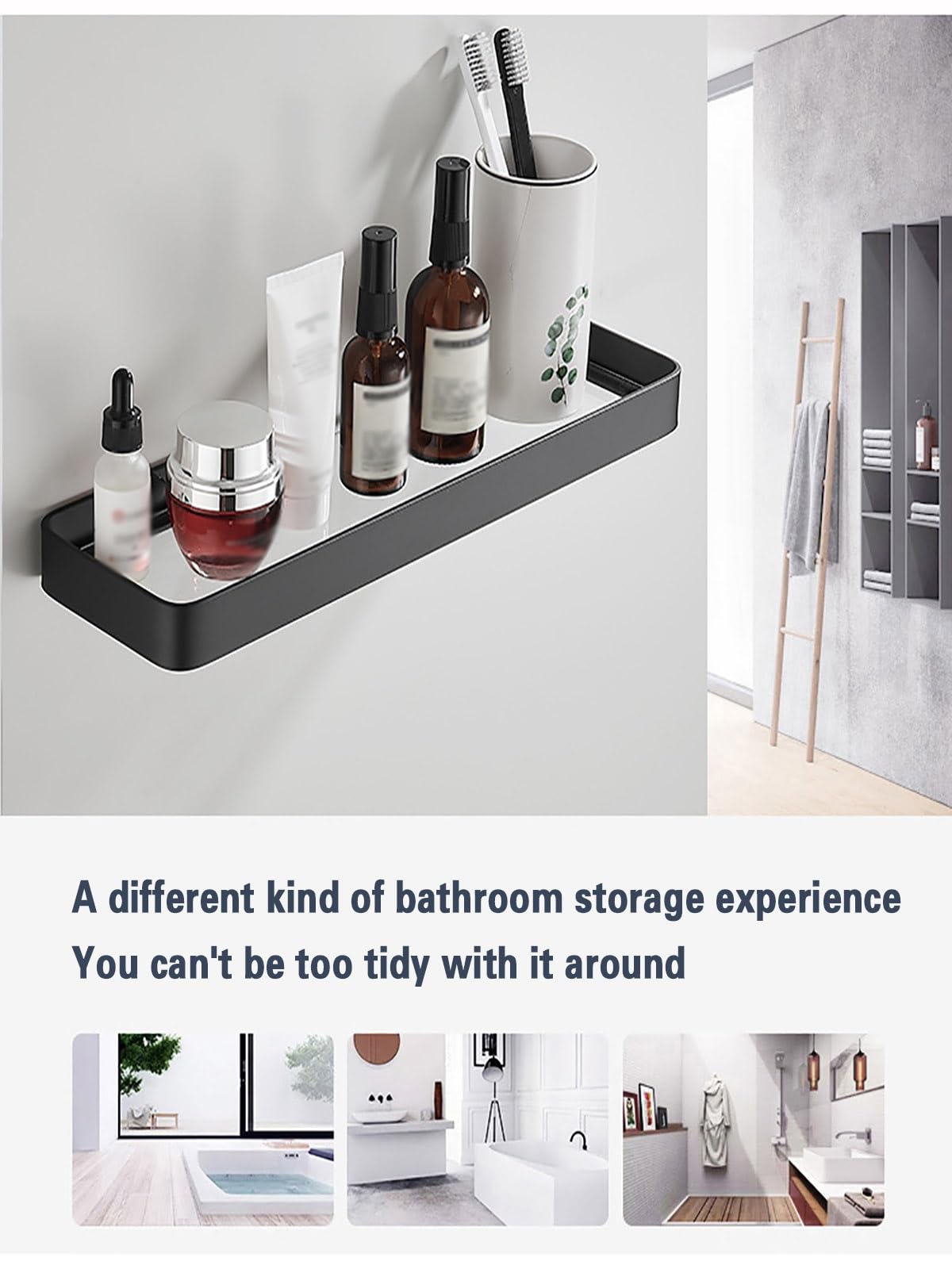 Glas Badezimmer Regale, Schwarzes Badezimmer Schwebende Regal, Wandregal Für Badezimmer Veranstalter, Hängende Container Badezimmer, Aluminium Lagerung Ledge