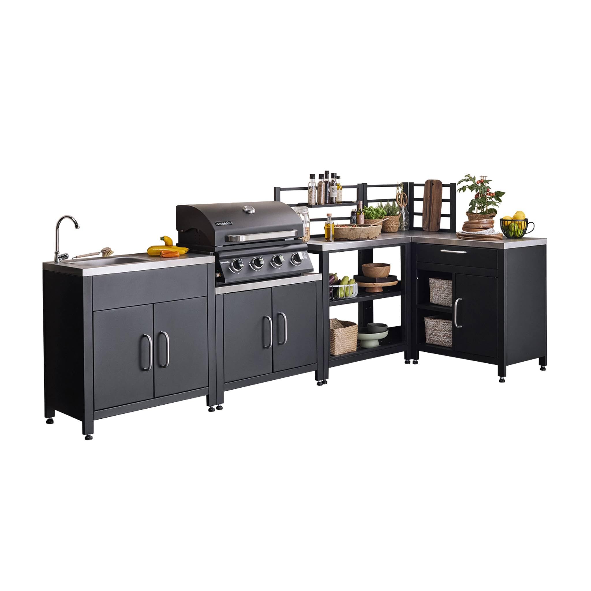 sweeek - Cuisine extérieure 5 modules en acier inoxydable avec barbecue gaz 4 brûleurs