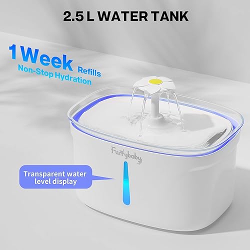 Miniatura 3 de furrybaby Fuente de agua para gatos  Fuente de agua automática para mascotas de 84 oz2.5 L para gatos en interiores con luz LED y ventana de nivel