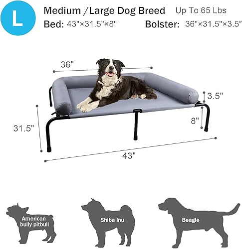 Miniatura 6 de Cama elevada grande para perros con almohadas, cama elevada para mascotas con cojín para exteriores, cuna indestructible a prueba de mordidas con