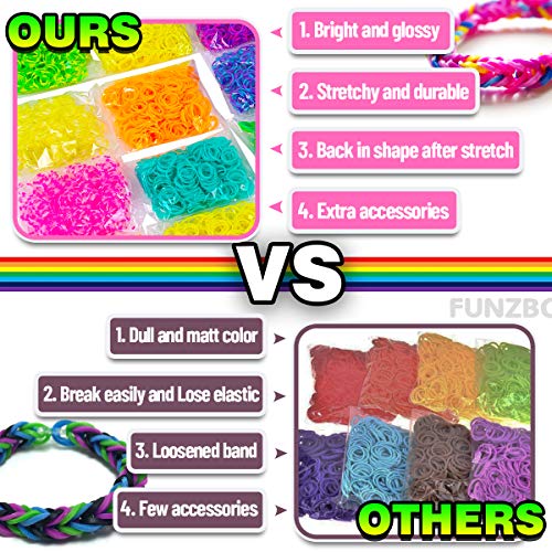 13,500+ FunzBo Rainbow Rubber Band Loom Refill Kit - 3 in 1 Super Colorful Rubber Loom Bands for Bracelet, Hair Band, DIY Arts and Crafts - Perfect Gift for Kids Age 5 6 7 8 Year Old Girls Crafting