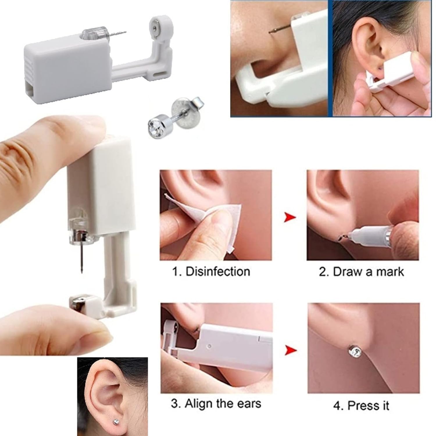 RAJry 2pcs Painless Ear Piercing Gun Disposable Safety Asepsis Piercing Tool Kit with 2Pcs Ear Studs 3