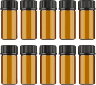 DOITOOL 10 Pcs Amber Glass Bottles Empty Glass Vials Perfume Vials Small Glass Vials Glass Containers with Lids 3ml Glass Bottles Makeup Containers Vial Bottles Essential Oil With Cover