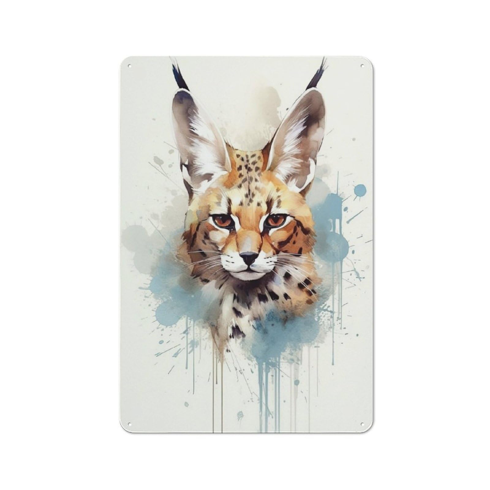 Understated Office Metal Sign 30x20cm Featuring Serval Watercolor, Studio Wall Plaque for Office, Study, Studio Or Hallway