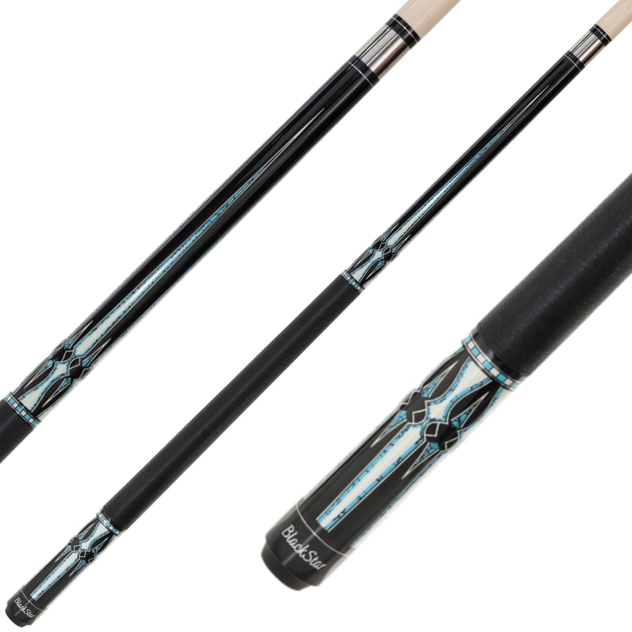 Winsport Pool Billard Queue Blackstar | 2-teilig, 147 cm, 12,5 mm Mehrschicht Klebeleder, Edelstahl Schnellverschluss, Gewindeschutz, Leinengriffband
