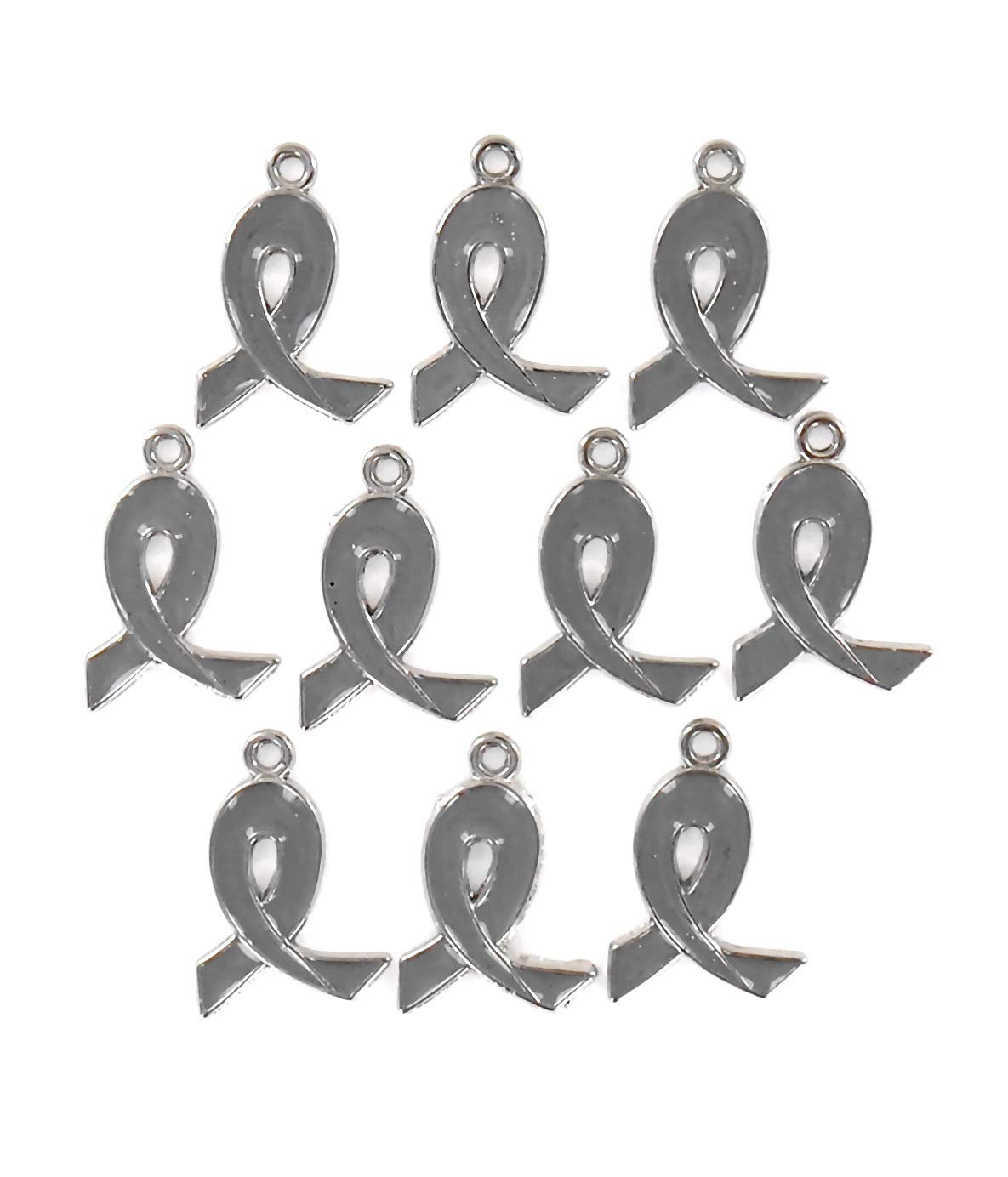 Linpeng Brain Cancer Awarness Zinc Alloy Ribbon Charm (10 Pack), 21" x 15mm, Enamel Grey, 10 Piece