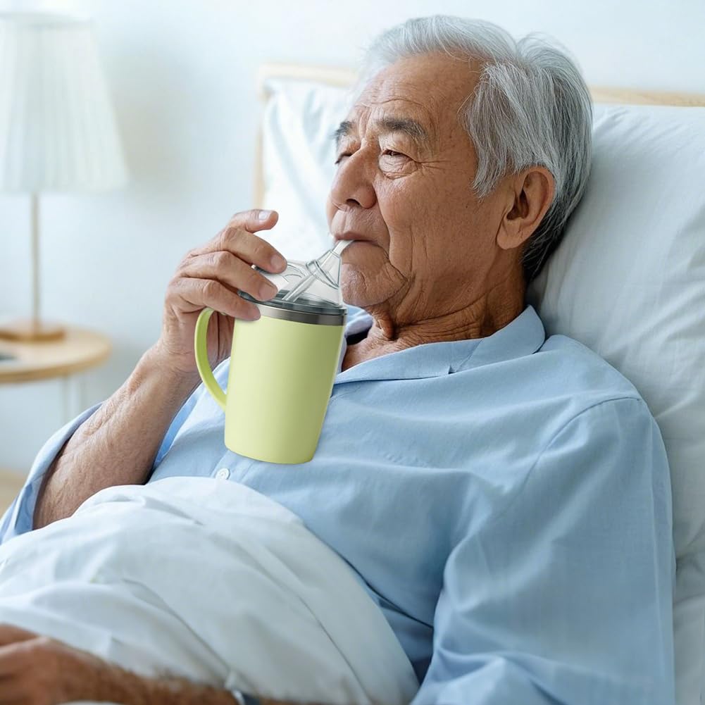 Kubek z dzióbkiem 3 w 1, dla seniorów, 350 ml, z uchwytem i słomką 30 cm, dla dorosłych z niepełnosprawnością, kobiet w ciąży i osób starszych