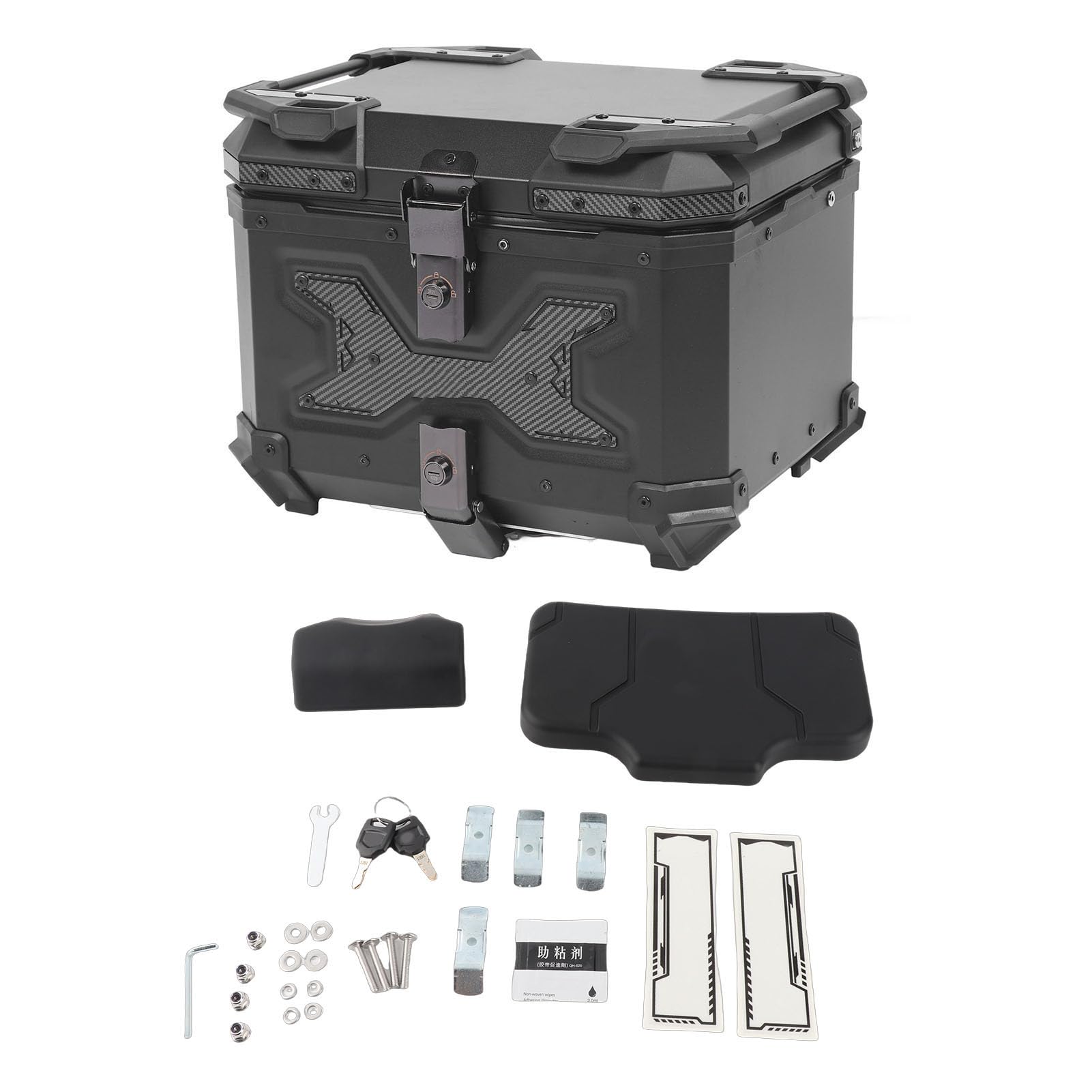 Focket Top Case de Moto, Coffre de Moto en Alliage d'aluminium 45 L, Sac à Bagages de avec Verrouillage de sécurité à 2 Clés et Base à Dégagement Rapide pour Le Rangement du Casque et du Matériel