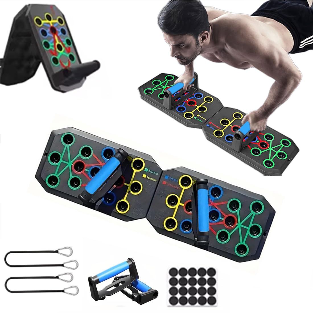 24-In-1 Push Up Board,Portable Pushup Bars for Men, Muscle Max Press Up Boards,Tetachable Gym Home Exercise Board,Multi-function Push-Up Stand,Home Workout Equipment with Resistance Bands