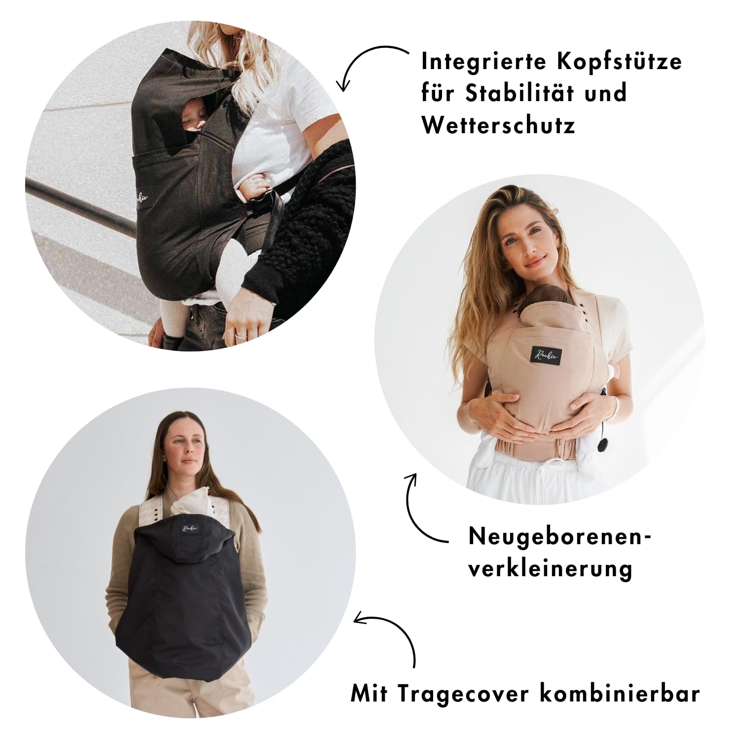 ROOKIE Babytrage Classic Dunkelgrau - Bio Baumwolle Bauchtrage für Neugeborene bis 15kg ergonomisch