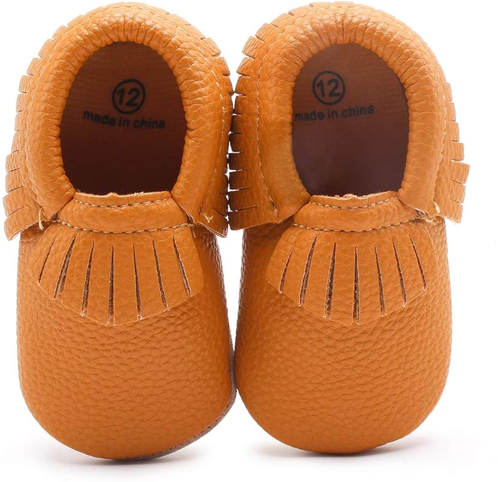 Delebao Unisex Baby Soft Sole Tassels Crib Shoes Moccasins Loafers 6-12 Months Infant C/Orange
