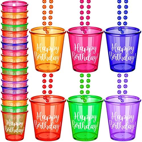 24 Pack Shot Glass on Beaded Necklace Shot Glass Necklaces Plastic Shot Necklace Cups for Birthday Party Happy Wedding Festival Parade Favor (Multi Color)
