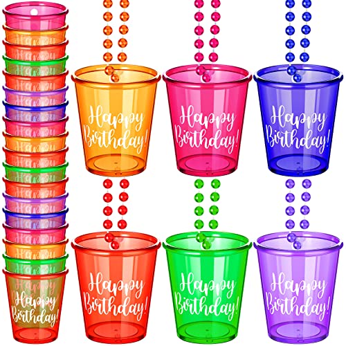 24 Pack Shot Glass On Beaded Necklace Shot Glass Necklaces Plastic Shot Necklace Cups For Birthday Party Happy Wedding Festival Parade Favor (Multi Color) #TOP27