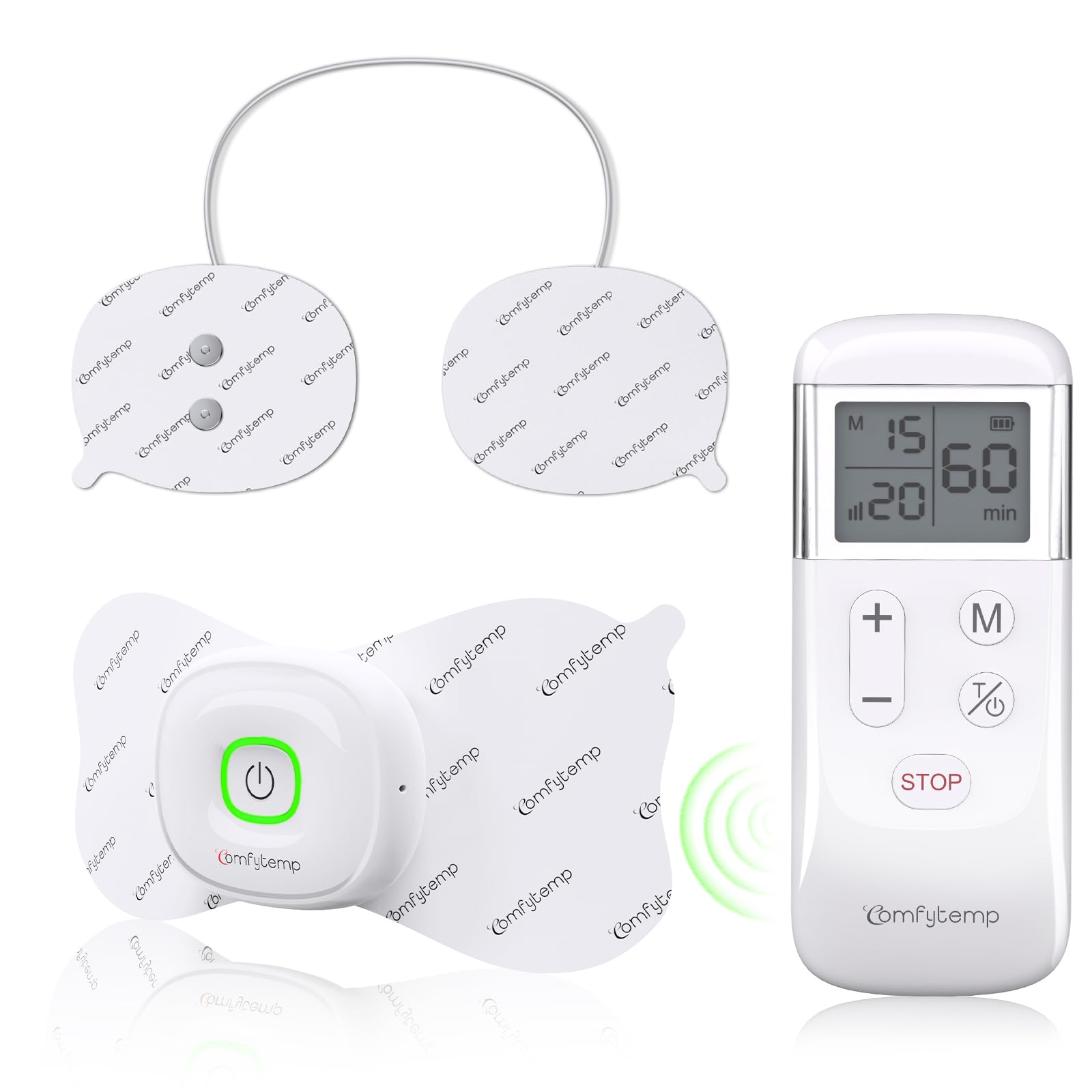 Comfytemp Wireless TENS Unit Muscle Stimulator, FSA HSA Eligible Rechargeable Tens Unit for Pain Relief with Remote Control, Portable Pulse Muscle Stimulator for Back Shoulder Sciatica, 15 Modes
