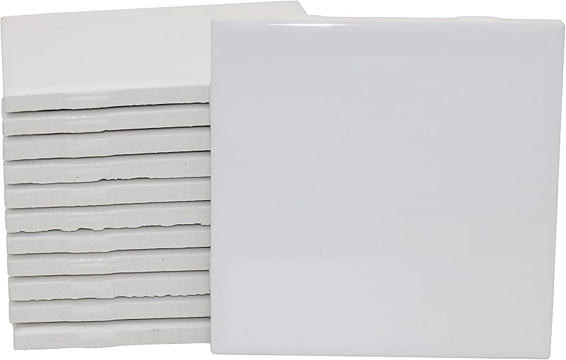 Creative Hobbies Paquete de 12 azulejos de cerámica esmaltados en blanco brillante para pintura con tinta de alcohol, decoración, artes y manualidades, cuadrados de 4,25 x 4,25 pulgadas, cerámica lista para pintar