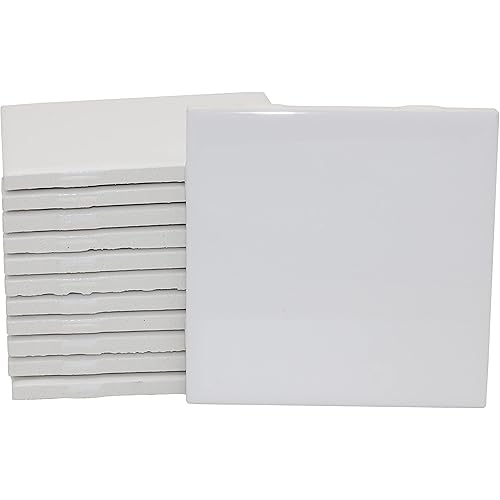 Creative Hobbies 12 Pack of Glossy White Glazed Ceramic Tiles for Alcohol Ink Painting, Decorating, Arts & Crafts, 4.25 x 4.25 Inch Square, Ready-to-Paint Ceramics