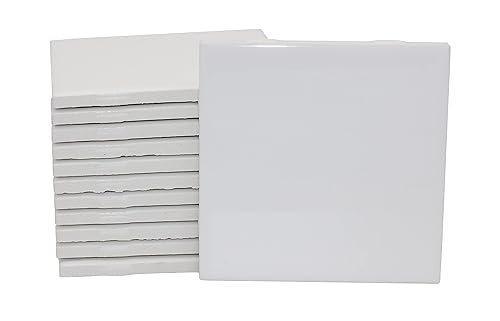 Creative Hobbies 12 Pack of Glossy White Glazed Ceramic Tiles