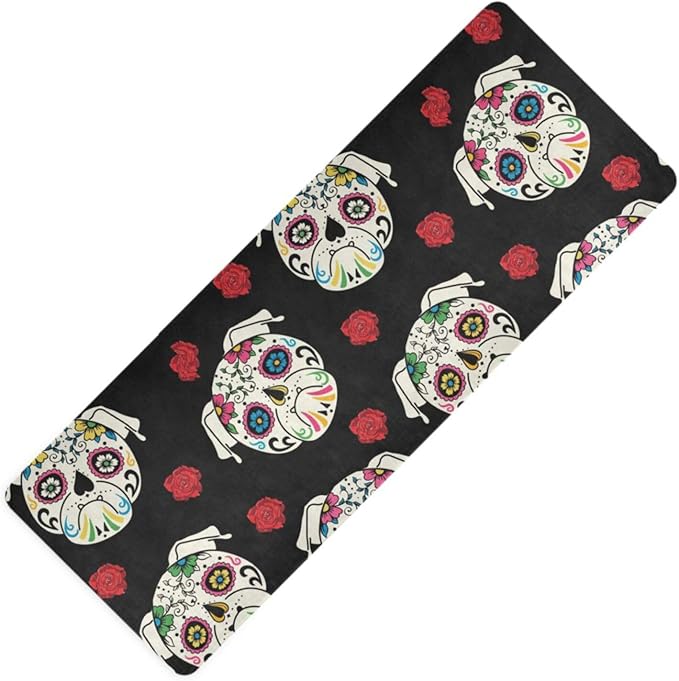 Pug-sugar-skull-pattern Non Slip Yoga Mat Fitness Exercise Mat with Carrying Bag,Workout Mat for Yoga Pilates Fitness Floor Exercises 71