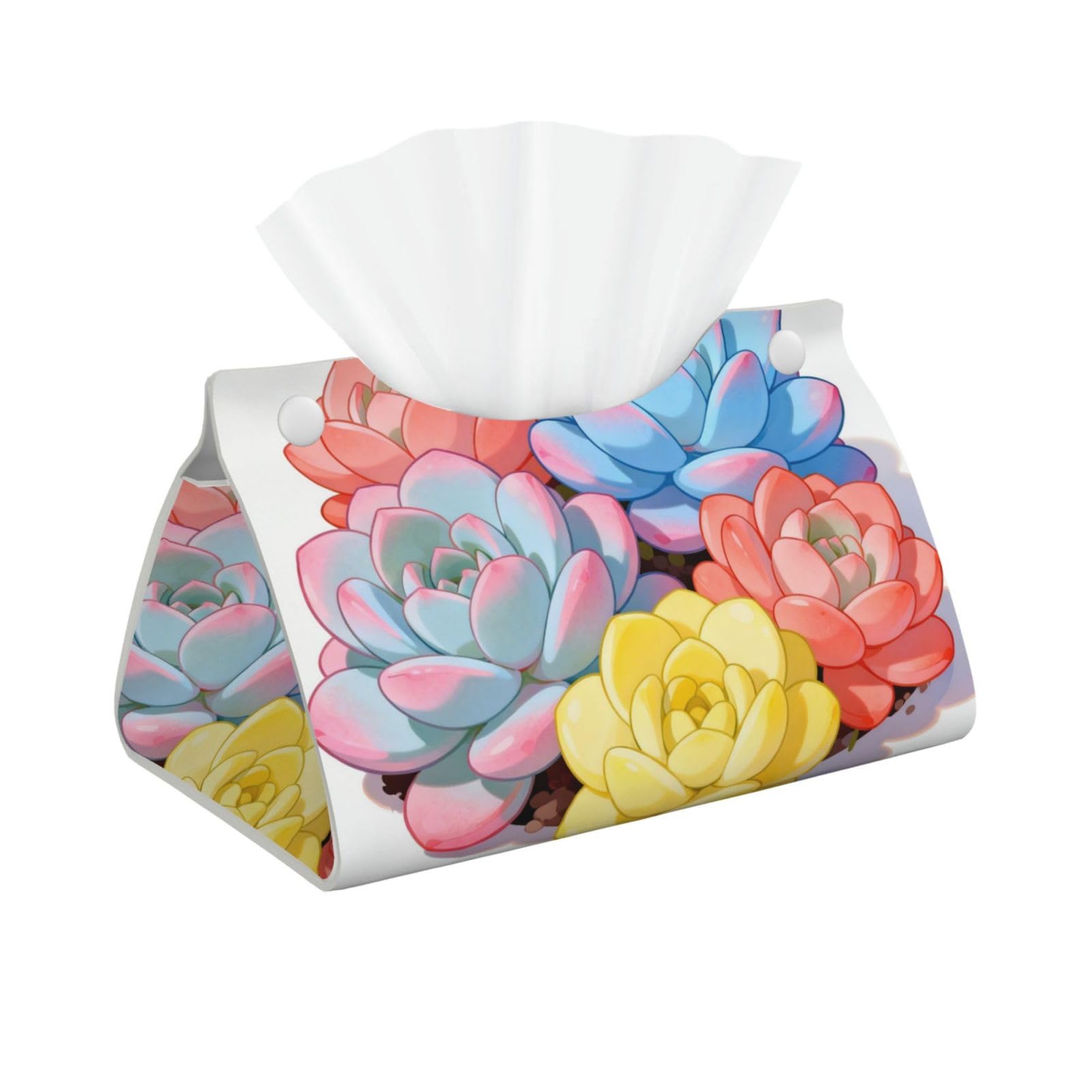 Succulent Garden Long Leather Tissue Box Cover-Waterproof PU Leather Tissue Holder for Bathroom, Decorative Rectangular Tissue Case