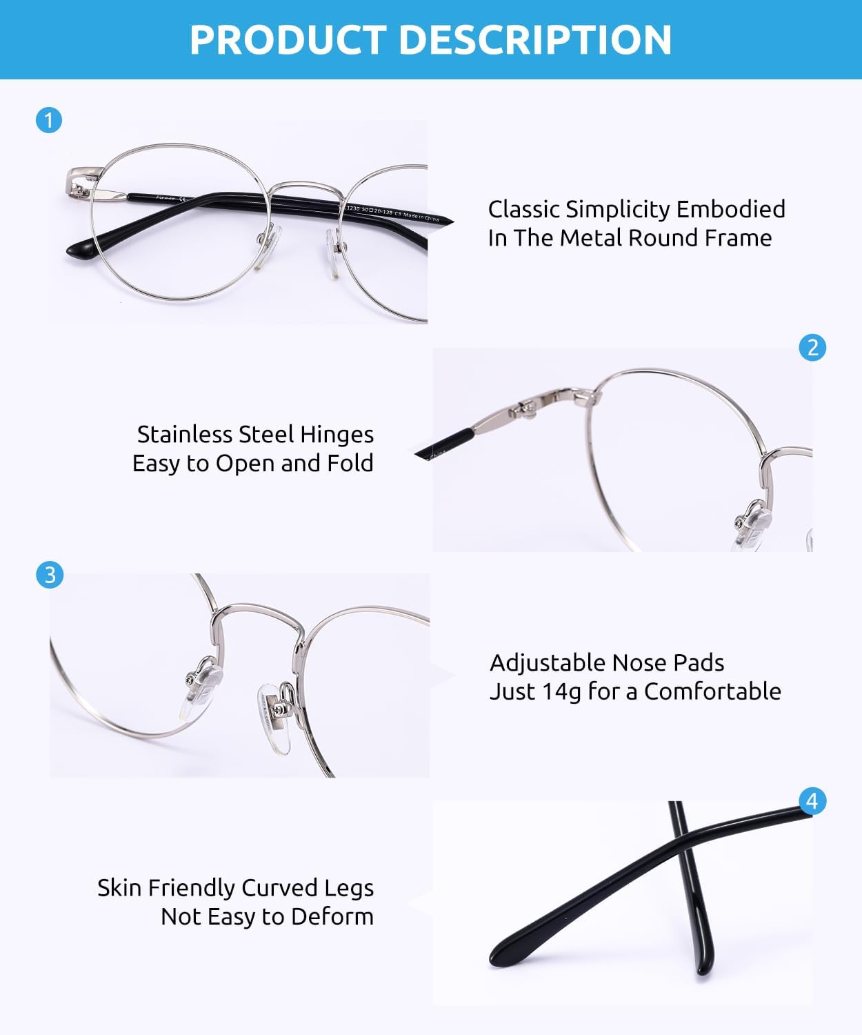 Firmoo Blue Light Blocking Glasses for Computer Reading Retro Metall Round Frame for Women Men (Silver 0.00x)