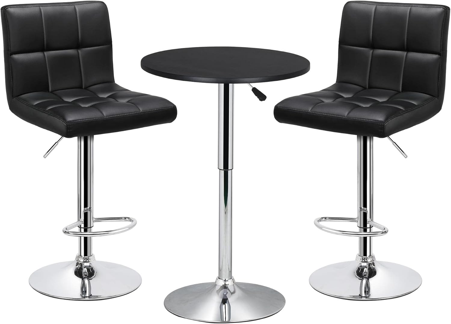Yaheetech 3-Piece Bar Table Set, Round Bar Table and PU Leather Adjustable Swivel Armless Chairs, Modern Counter Height Table Set with 2 Bar Stool for Kitchen, Black