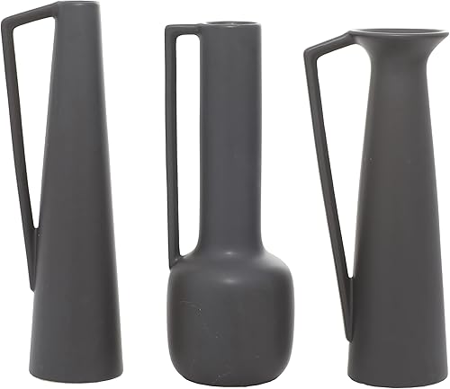 Miniatura 10 de CosmoLiving by Cosmopolitan Jarrón de cerámica con asas, juego de 3 17 pulgadas, 16 pulgadas, 16 pulgadas de alto, gris