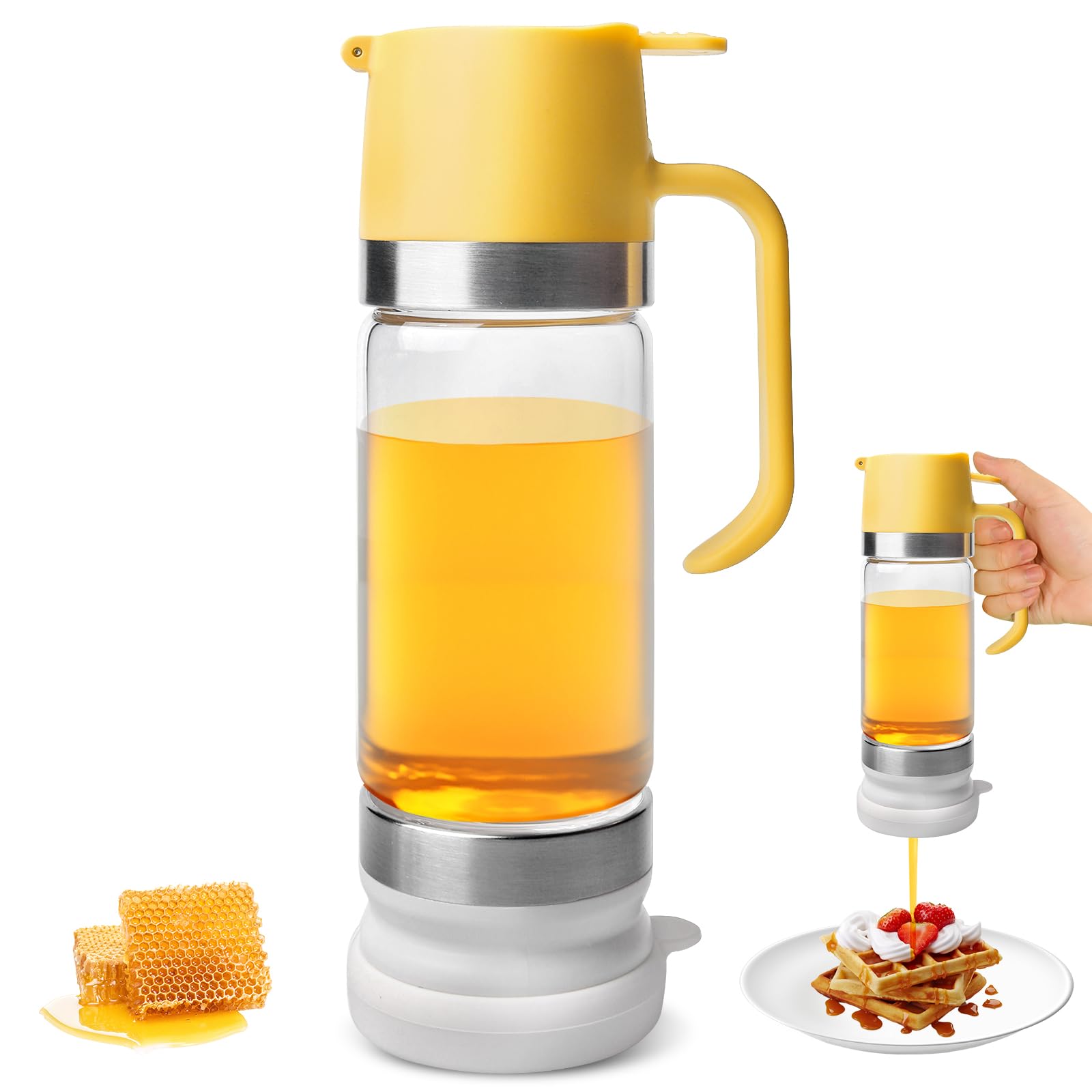 Dispensador De Miel Con Soporte,300 ml Dispensador De Miel De Cristal,Dispensadors De Miels Sin Goteo,Dispensadors De Jarabe Con Soporte, café y salsa de soja